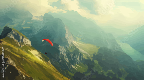 Paragliding over mountainous landscape 
