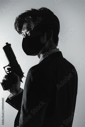 Masked individual holding a gun