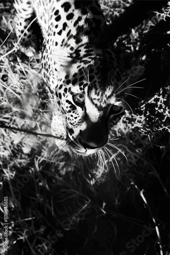 Leopard Close-up in Black and White 
