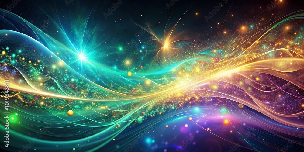 Naklejka premium Cosmic Dance of Light and Energy, A Symphony of Vibrant Hues, Intertwined and Flowing Through the Infinite Canvas