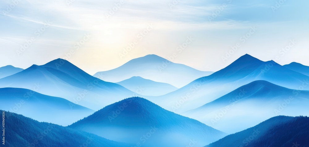Serene landscape of layered blue mountains under a soft mist, conveying tranquility and natural beauty. Serene landscape of layered blue mountains under a soft mist, conveying tranquility and natural beauty.