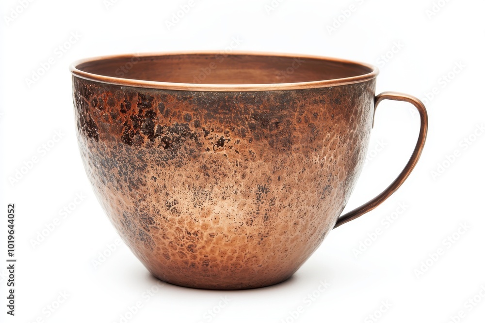 A polished copper cup with a hammered texture, suitable for serving beverages or decorative purposes.