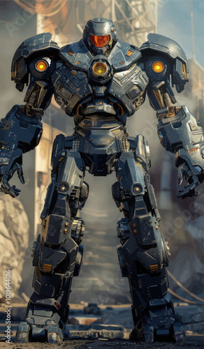 Giant Robot in Post-Apocalyptic City 
