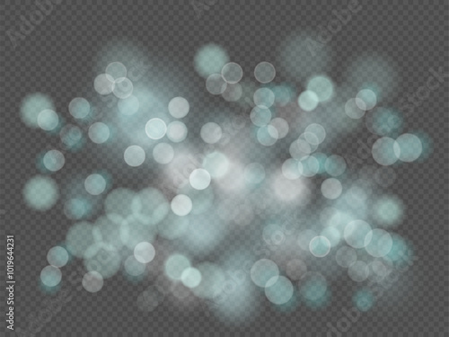 Abstract Transparent background with soft Bokeh Light. Vector Falling snow effect. Christmas glowing bokeh confetti light and glitter texture overlay for holiday design. Festive sparkling dust png
