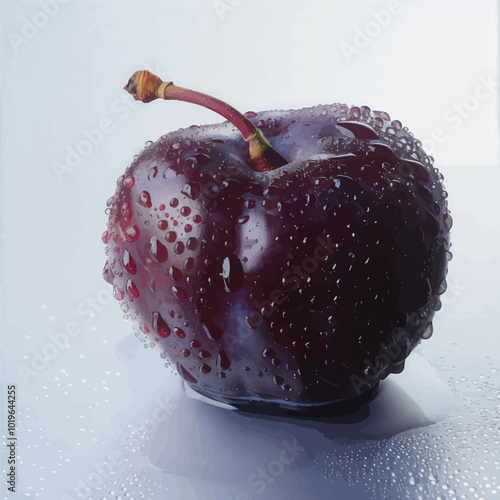 Plum with Water Drops on a White Background 
