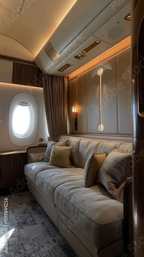 Luxury Airplane Seat with Sofa and Pillows  
