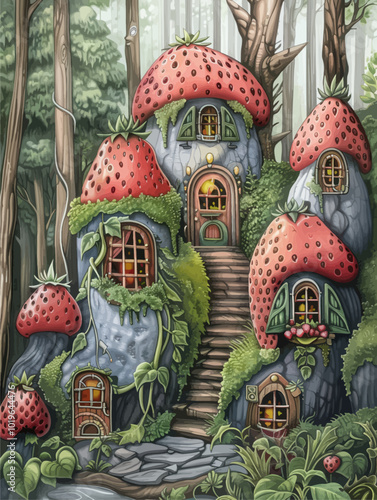 Strawberry Houses in the Forest 
