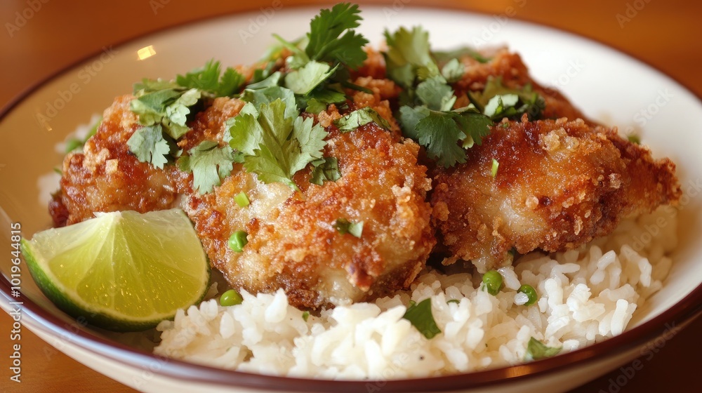 Crispy Fried Chicken with Rice and Fresh Herbs Crispy Fried Chicken with Rice and Fresh Herbs