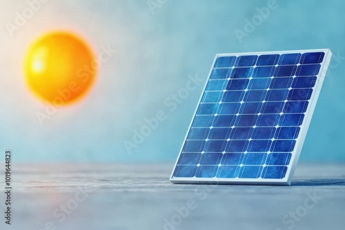 Solar panel illuminated by the sun, representing renewable energy and sustainability. photo