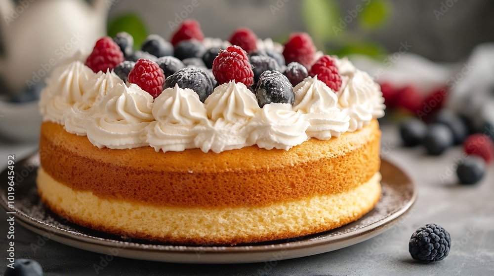 Sponge cake with cream on it beautiful and delicious for posters tracts prints and textbooks and for designers : Generative AI Sponge cake with cream on it beautiful and delicious for posters tracts prints and textbooks and for designers : Generative AI