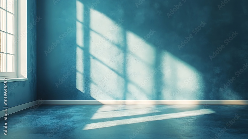 empty living room with blue tones wall : Generative AI empty living room with blue tones wall : Generative AI