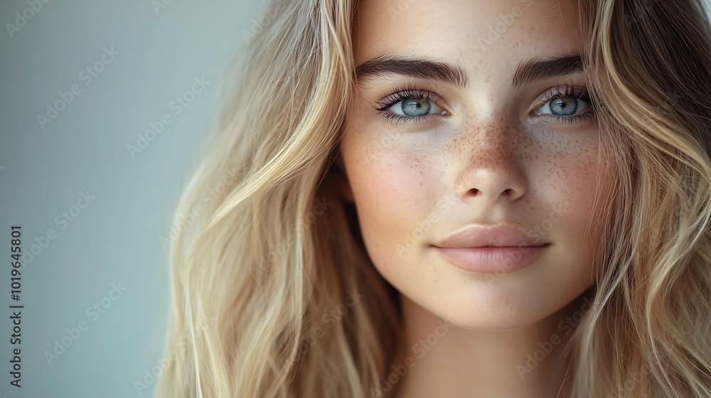 Portrait of a young blonde woman with natural makeup and natural styling Advertising of natural cosmetics Beauty salon advertisement Care cosmetics face and body skin care : Generative AI Portrait of a young blonde woman with natural makeup and natural styling Advertising of natural cosmetics Beauty salon advertisement Care cosmetics face and body skin care : Generative AI