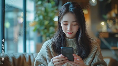 Wallpaper Mural Social media marketing global business IoT Internet of Things concept Woman using mobile phone for online shopping and digital banking via mobile app ecommerce multichannel marketing : Generative AI Torontodigital.ca