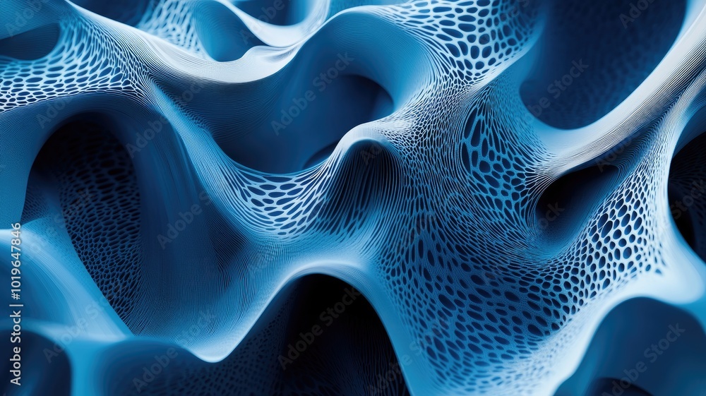 Abstract Blue Wavy Pattern with Perforated Surface Abstract Blue Wavy Pattern with Perforated Surface