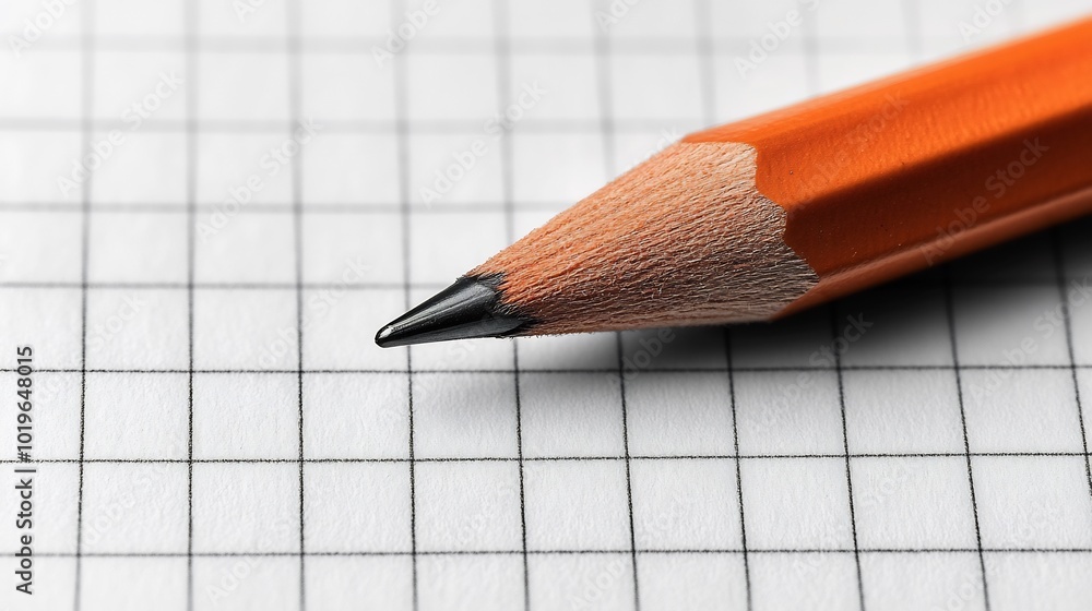 Pencil resting on a blank white notebook page Pencil resting on a blank white notebook page
