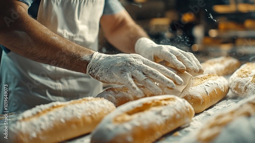 Close up small business owner baker homemade prepare packing french baguettes for customer Small business homemade bakery at home : Generative AI