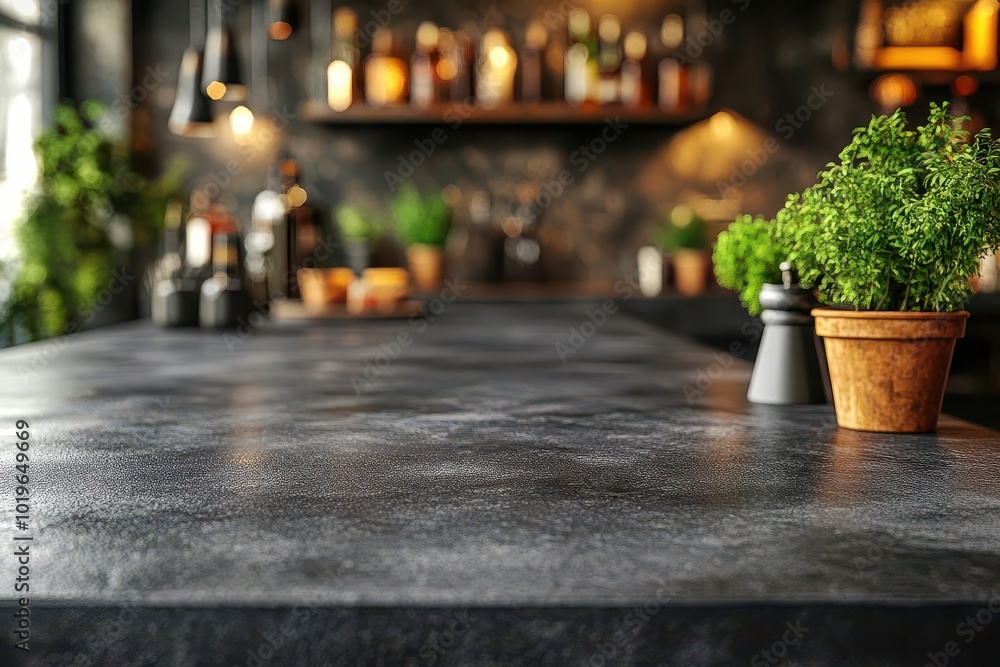 sleek black concrete countertop in a stylish bar serving as an empty podium for drinks and food presentation against a softly blurred cafe background sleek black concrete countertop in a stylish bar serving as an empty podium for drinks and food presentation against a softly blurred cafe background