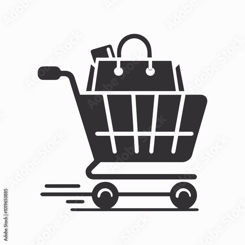 Vector shopping cart icon on white background. 