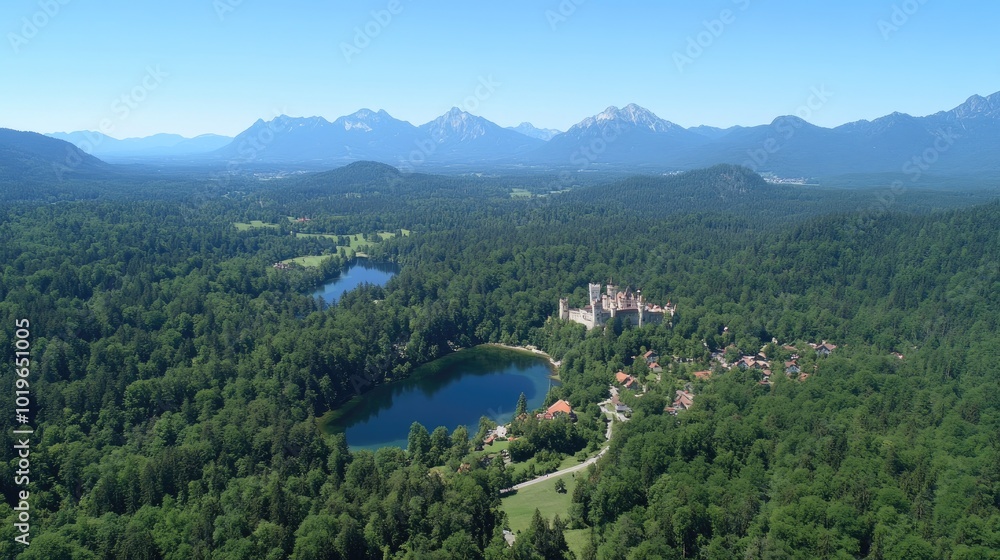 Aerial View of Scenic Forest and Castle Landscape Aerial View of Scenic Forest and Castle Landscape