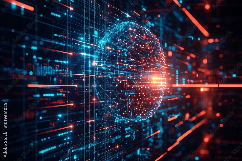 Digital Technology background of data and network created with Generative AI Digital Technology background of data and network created with Generative AI