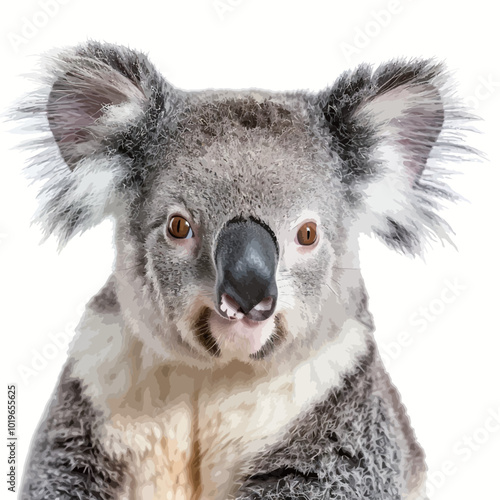 Close-up of a Koala in front of a white background 