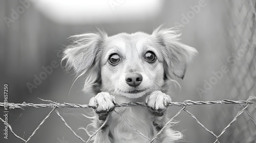 Closeup Portrait of a Dog s Face with Big Soulful Eyes Conveying the Emotional Impact and Heartbreak of Abandonment and Neglect photo