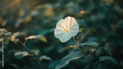 Ipomoea Obscura or Small White Morning Glory Flower growing among the bushes picture taken on a sunny morning : Generative AI photo