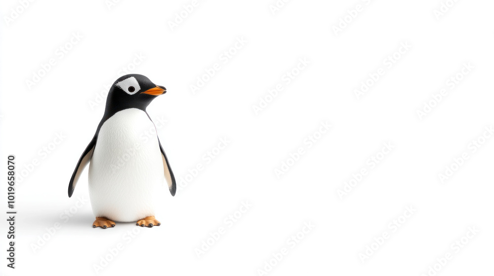 Fototapeta premium penguin waddling gracefully on pure white surface, showcasing its charm