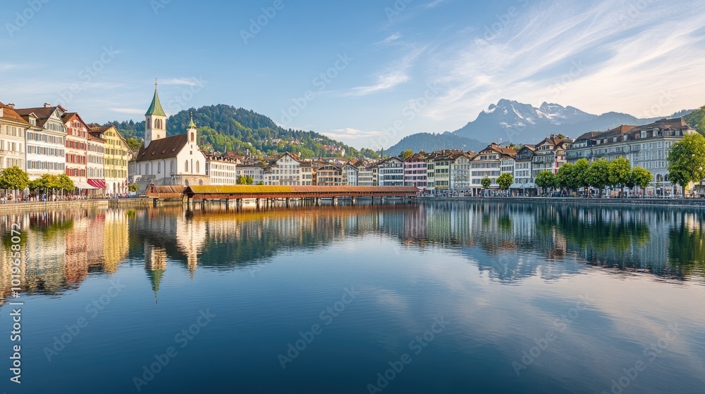Fototapeta premium Scenic Lakefront View in Lucerne, Switzerland