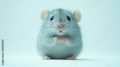 A decorative blue dumbo rat sits on a white backround : Generative AI