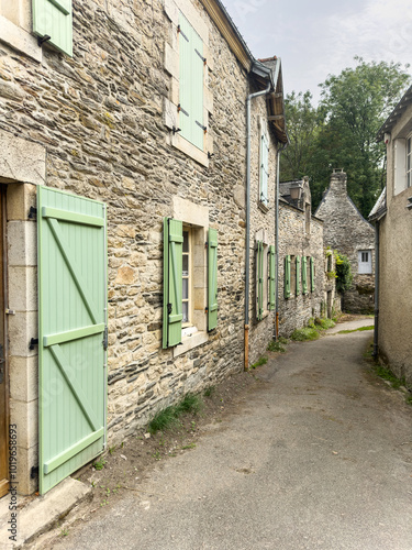 street of a town with stone houses photo