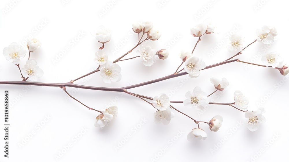 Twig of gypsophila flowers isolated on white : Generative AI Twig of gypsophila flowers isolated on white : Generative AI