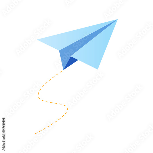 Blue paper plane flat design isolated on white background.
