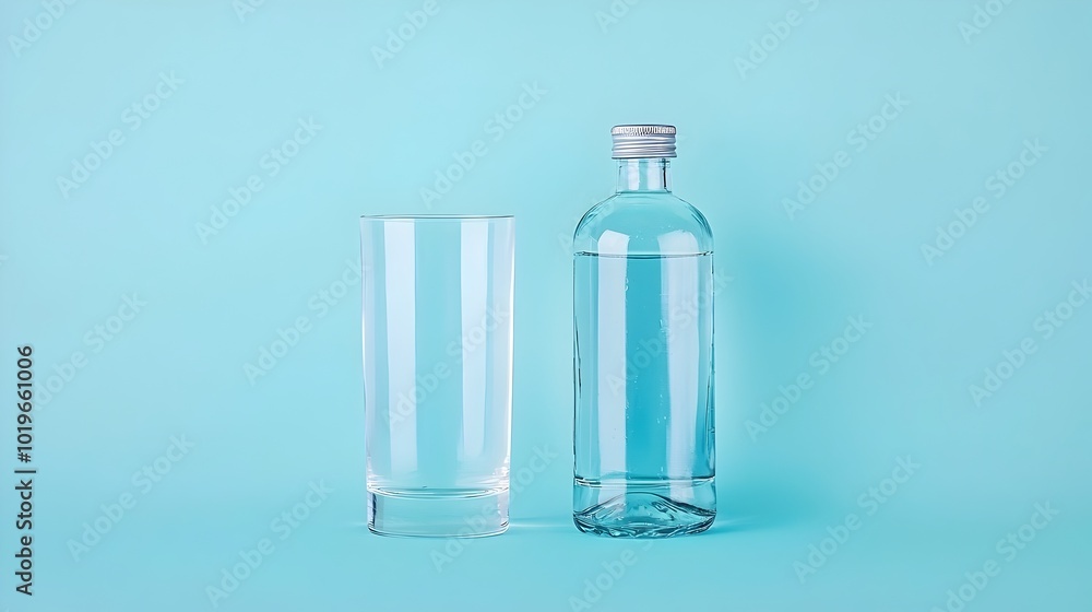 Glass of Water Placed Beside an Untouched Bottle of Liquor Symbolizing the Choice to Stay Sober and Maintain a Healthy Alcohol Free Lifestyle Glass of Water Placed Beside an Untouched Bottle of Liquor Symbolizing the Choice to Stay Sober and Maintain a Healthy Alcohol Free Lifestyle