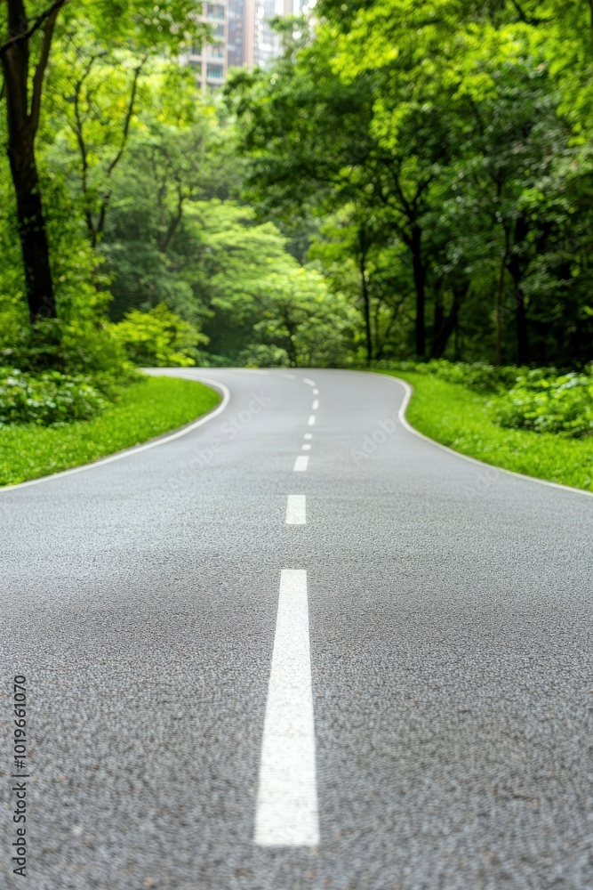 Winding road through lush green trees and foliage. Winding road through lush green trees and foliage.