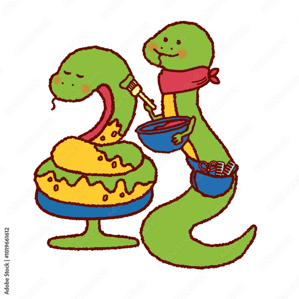 Obraz premium へびの美容師のイラスト