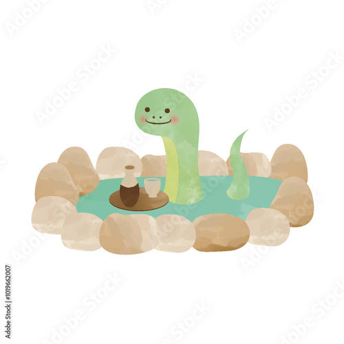 温泉に入る蛇のイラスト