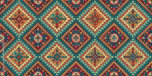 A Seamless Pattern of Interlocking Geometric Shapes With Vibrant Colors and Complex Designs