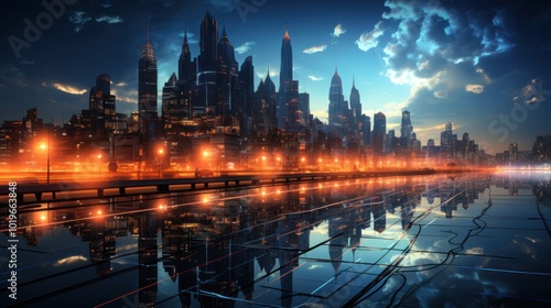 Futuristic City Skyline with Reflections