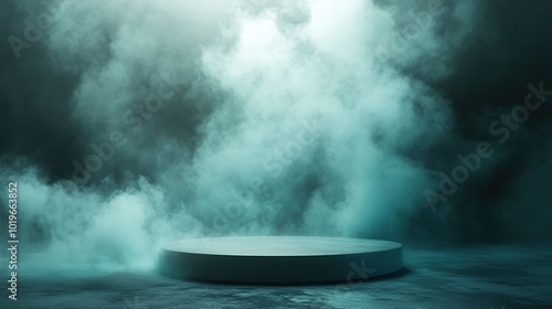 Elegant And Luxurious Smoke Atmosphere Platform Stage Smooth Subtle Dim Turquoise Colors Product Background 3D Illustration