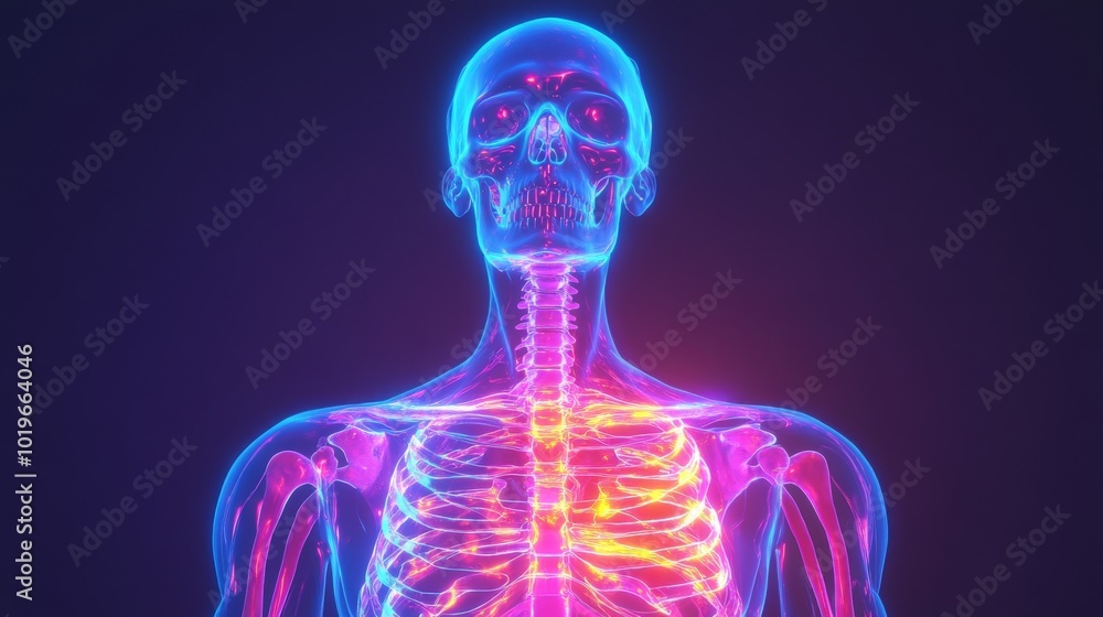 3d rendering of human torso, glowing blue skeletal 3d rendering of human torso, glowing blue skeletal