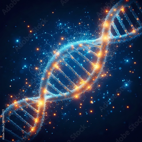 Illuminated DNA Helix in a Cosmic Background photo