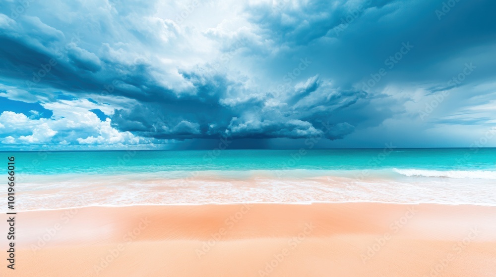 Serene Beach Scene with Dramatic Cloudy Sky Serene Beach Scene with Dramatic Cloudy Sky