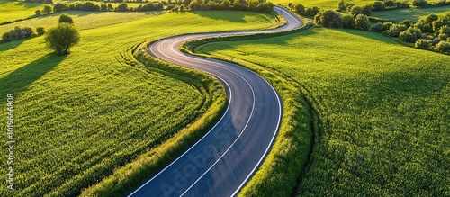 Winding Road Through Lush Green Fields