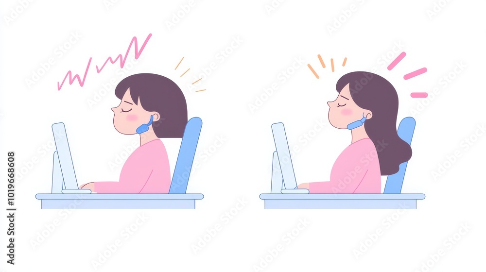 cartoon-style portrayal of poor ergonomics cartoon-style portrayal of poor ergonomics