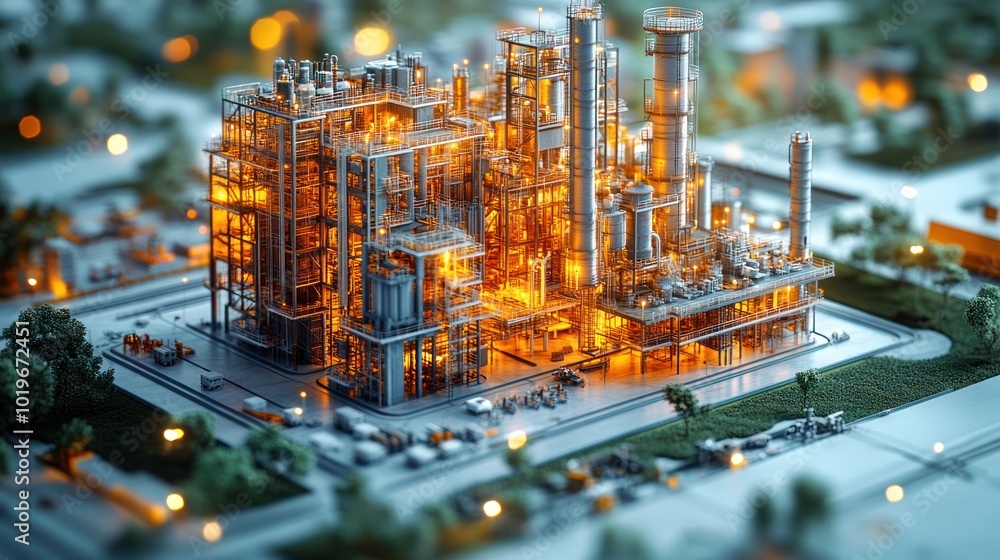 A brightly lit industrial facility showcasing complex machinery. A brightly lit industrial facility showcasing complex machinery.