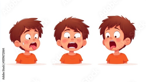 cartoon child expressions of pain, three-panel