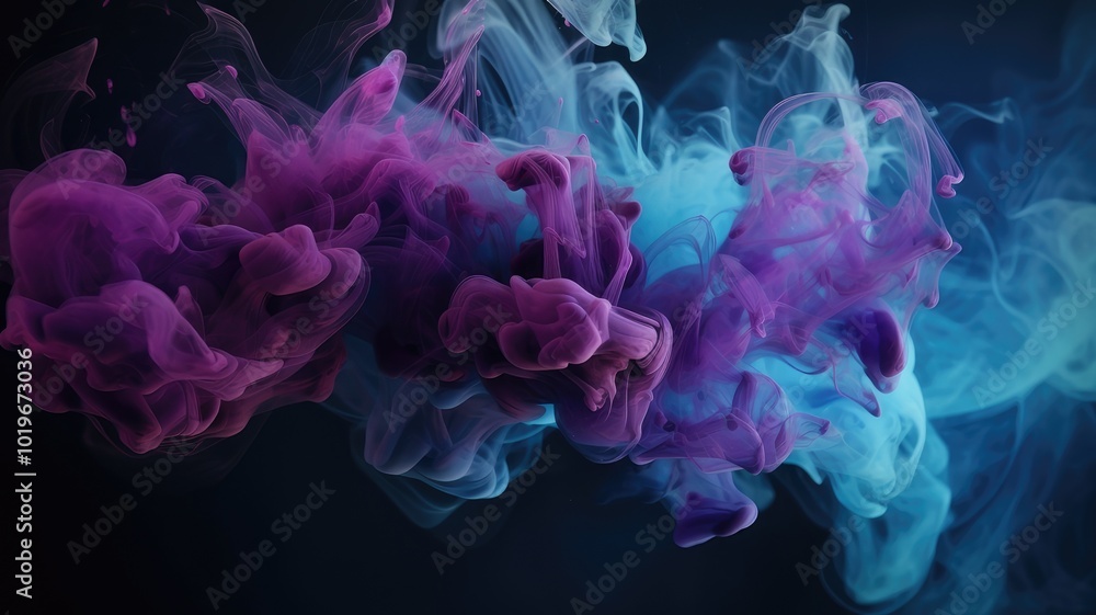 Vibrant purple and blue smoke swirling abstractly in dark space, colorful mist concept Vibrant purple and blue smoke swirling abstractly in dark space, colorful mist concept
