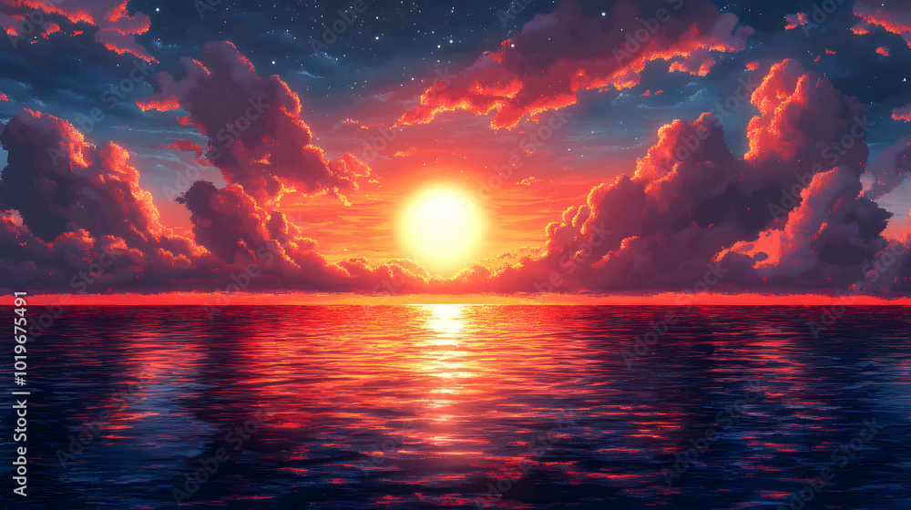 Pixel art of a stunning landscape featuring a beautiful sky filled with fluffy clouds, a vibrant blue sea, and a serene atmosphere. The artwork captures the charm of nature in a nostalgic pixelated st Pixel art of a stunning landscape featuring a beautiful sky filled with fluffy clouds, a vibrant blue sea, and a serene atmosphere. The artwork captures the charm of nature in a nostalgic pixelated st