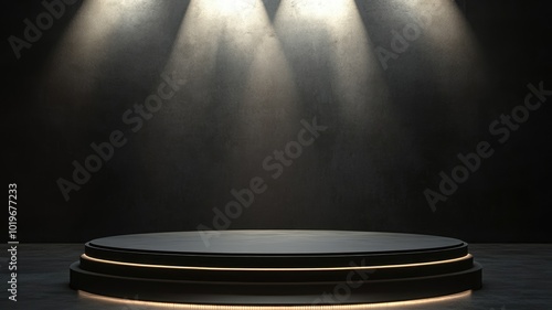 Illuminated Circular Platform on a Dark Concrete Background